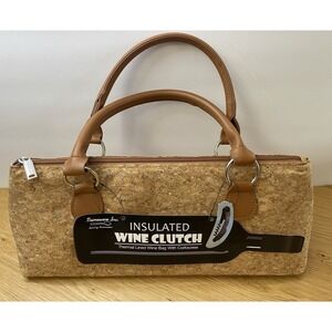 PRIMEWARE Insulated Single Bottle Wine Clutch Thermal Tan Cork Sparkle Corkscrew